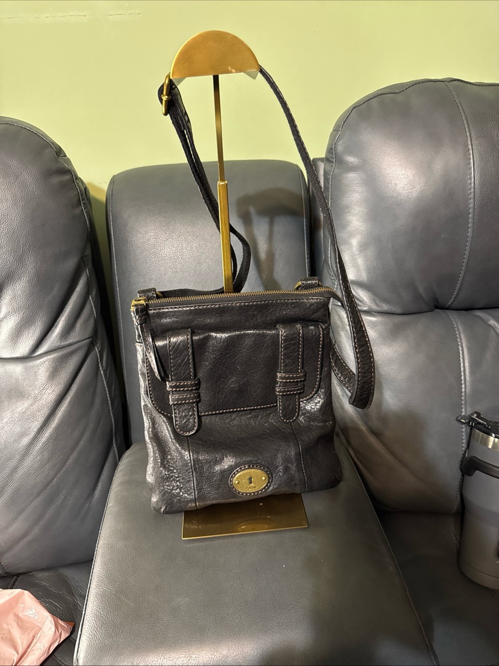 Fossil Dark Brown Leather Crossbody Bag